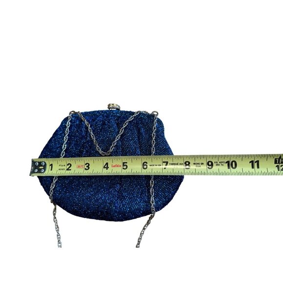 Vintage Blue Metallic Iridescent Evening Clutch Bag With Strap & Floral Clasp - Picture 6 of 8
